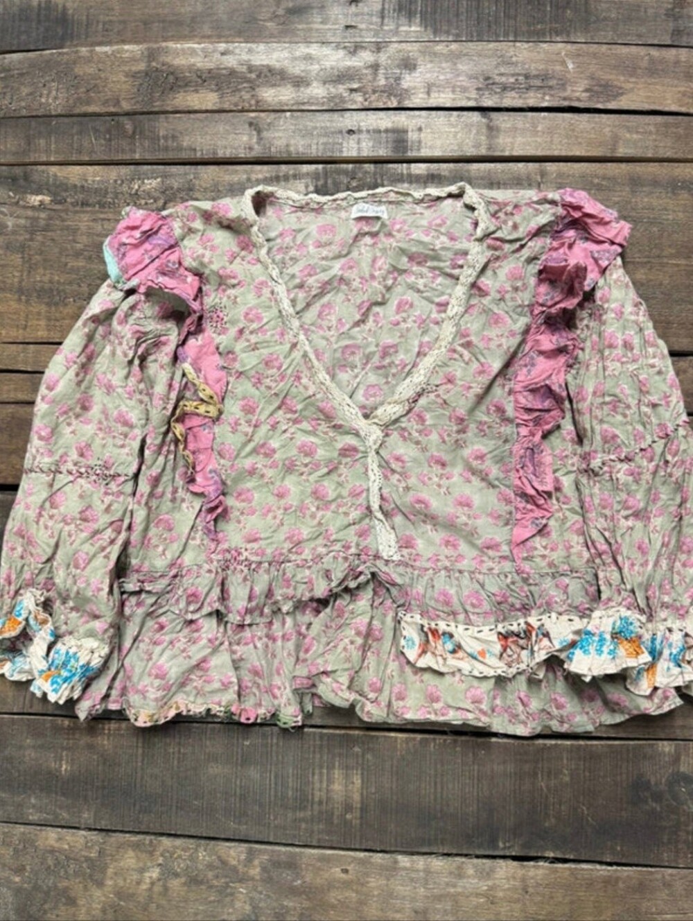 #2055 House Of Jaded Gypsy Dusty Bloom Top - Olive